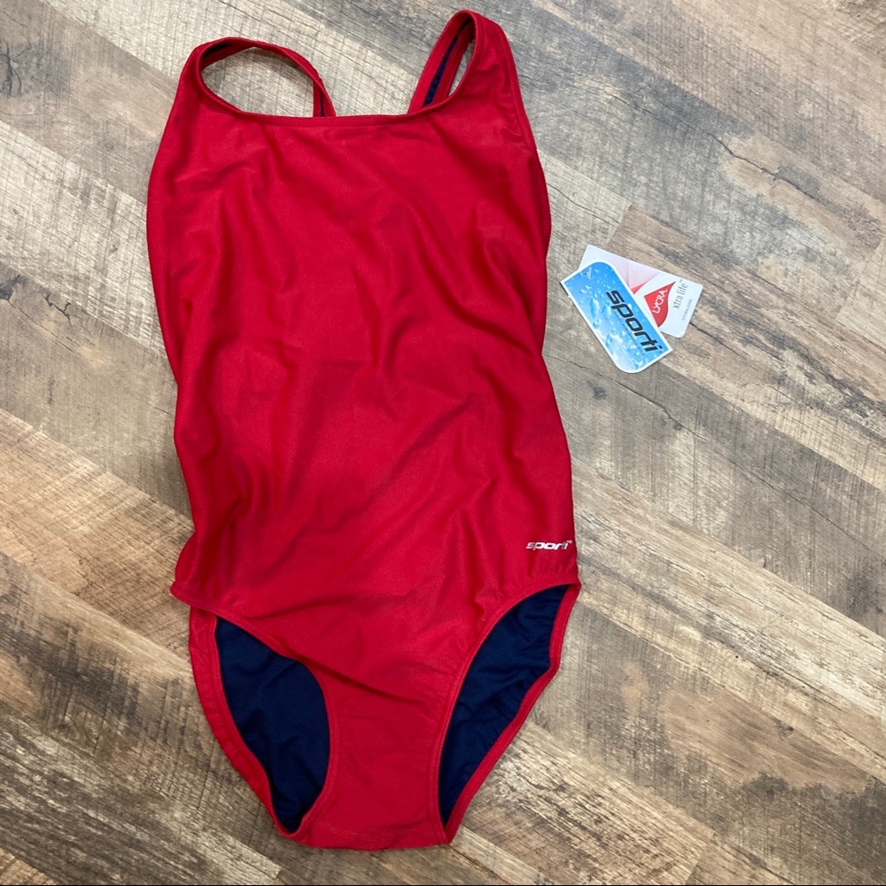 NWT Sporti solid wide strap one piece swimsuit